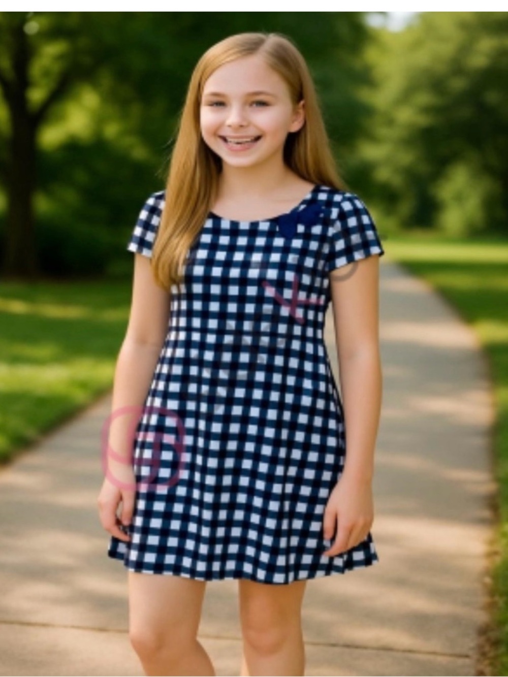 GAP Navy and White Gingham Short Sleeve Casual Dress